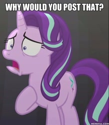 Size: 600x686 | Tagged: safe, edit, edited screencap, screencap, starlight glimmer, pony, unicorn, no second prances, image macro, jpg artifacts, meme, solo, why would you post that