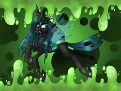 Size: 2048x1536 | Tagged: safe, artist:melonseed11, queen chrysalis, changeling, changeling queen, female, horn, solo