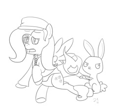 Size: 900x800 | Tagged: safe, artist:faithlessrurouni, angel bunny, fluttershy, pegasus, pony, angel is a bunny bastard, crossover, flutterbuse, katawa shoujo, monochrome