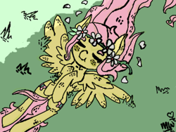 Size: 320x240 | Tagged: safe, artist:ponypocky317, fluttershy, pegasus, pony, floral head wreath, flower, hippie, on back