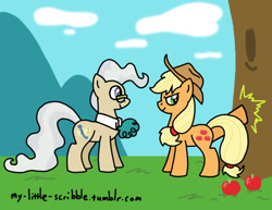 Size: 792x612 | Tagged: safe, artist:scribble, applejack, mayor mare, earth pony, pony, 30 minute art challenge, glasses