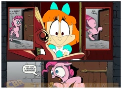 Size: 1854x1349 | Tagged: safe, idw, pinkie pie, surprise, earth pony, pony, elmyra, exploitable meme, meme, obligatory pony, surprise door, tiny toon adventures