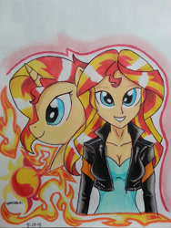 Size: 1536x2048 | Tagged: safe, artist:emichaca, sunset shimmer, pony, equestria girls, solo, traditional art