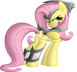 Size: 3191x2973 | Tagged: safe, artist:ratchethun, fluttershy, pegasus, pony, armor, flutterbadass, looking back, simple background, solo, transparent background