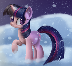 Size: 894x819 | Tagged: safe, artist:ailatf, derpibooru import, twilight sparkle, pony, unicorn, snow, snowfall, solo