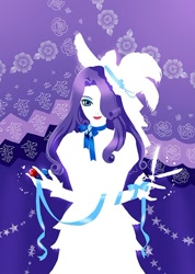 Size: 500x703 | Tagged: safe, artist:heavelle, rarity, clothes, dress, hat, humanized