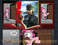 Size: 643x500 | Tagged: safe, pinkie pie, earth pony, pony, exclamation point, exploitable meme, meme, metal gear, obligatory pony, solid snake, surprise door