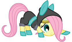 Size: 12000x7000 | Tagged: safe, artist:midnight--blitz, fluttershy, pegasus, pony, absurd resolution, bunny ears, clothes, cute, dangerous mission outfit, female, filly, goggles, hoodie, mare, shyabetes, simple background, solo, transparent background