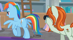 Size: 1102x618 | Tagged: safe, screencap, crackle cosette, queen chrysalis, rainbow dash, changeling, changeling queen, pegasus, pony, the mean 6, camera, meme, plot, youtube caption