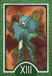 Size: 1200x1728 | Tagged: safe, artist:howxu, queen chrysalis, human, death, humanized, solo, tarot, tarot card