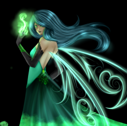 Size: 1024x1019 | Tagged: safe, artist:mdeltar, queen chrysalis, human, clothes, dress, humanized, looking at you, looking back, looking back at you, magic, solo