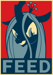 Size: 3345x4683 | Tagged: safe, artist:azdaracylius, queen chrysalis, changeling, changeling queen, bust, female, frown, hope poster, looking at you, red background, simple background, solo, text