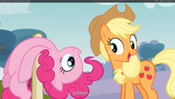 Size: 1920x1080 | Tagged: safe, screencap, applejack, pinkie pie, earth pony, pony, too many pinkie pies, youtube caption