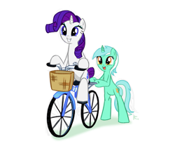 Size: 971x809 | Tagged: safe, lyra heartstrings, rarity, pony, unicorn, ask-lyra-kor, ask-rarity-kor, bicycle, riding