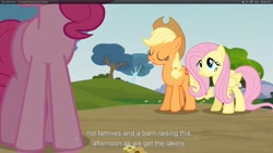 Size: 1920x1080 | Tagged: safe, screencap, applejack, fluttershy, pinkie pie, earth pony, pegasus, pony, too many pinkie pies, youtube caption