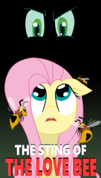 Size: 800x1400 | Tagged: safe, artist:bsting, fluttershy, queen chrysalis, bee, changeling, changeling queen, pegasus, pony, explicit source, fanfic, fanfic art, fanfic cover, looking up, love bee, stinger