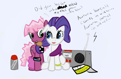 Size: 864x566 | Tagged: safe, artist:nasse, cheerilee, rarity, pony, unicorn, 80s, 80s cheerilee, brush, brushie, flock of seagulls, i ran