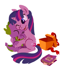 Size: 425x487 | Tagged: safe, artist:ersatzenchanter, derpibooru import, spike, twilight sparkle, dragon, pony, unicorn, female, mare