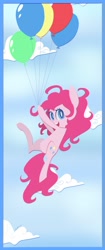 Size: 1300x3100 | Tagged: safe, artist:silbersternenlicht, pinkie pie, earth pony, pony, balloon, flying, sky, smiling, solo, then watch her balloons lift her up to the sky