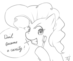 Size: 550x460 | Tagged: safe, artist:japananon, pinkie pie, earth pony, pony, monochrome, pixiv, toothbrush