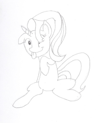 Size: 930x1117 | Tagged: safe, artist:barryfrommars, starlight glimmer, pony, monochrome, pencil drawing, silly, silly pony, solo, traditional art