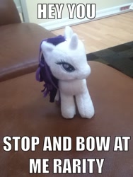 Size: 720x960 | Tagged: safe, rarity, funrise, image macro, irl, photo, plushie