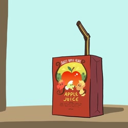 Size: 800x800 | Tagged: safe, artist:askthejuicebox, artist:docwario, applejack, big macintosh, granny smith, oc, oc:juice box, earth pony, pony, apple juice, drink, juice, juice box, sweet apple acres