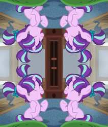 Size: 761x896 | Tagged: safe, edit, edited screencap, editor:watermelon changeling, screencap, starlight glimmer, pony, unicorn, cute, eyes closed, female, filly, glimmerbetes, happy, multeity, open mouth, self ponidox, sitting, smiling, starlight cluster, unitinu, younger