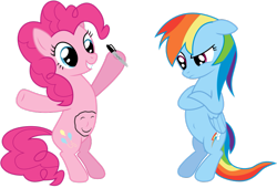 Size: 1083x737 | Tagged: safe, artist:stillfire, derpibooru import, pinkie pie, rainbow dash, earth pony, pegasus, pony, belly, belly button, body writing, outie belly button