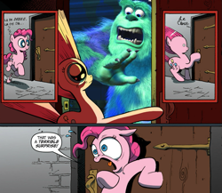 Size: 945x821 | Tagged: safe, pinkie pie, earth pony, pony, crossover, exploitable meme, meme, monsters inc., obligatory pony, sully, surprise door