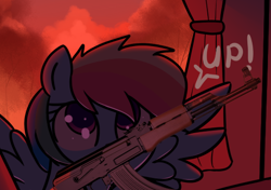 Size: 520x366 | Tagged: safe, artist:neuro, derpibooru import, rainbow dash, pegasus, pony, ak, ak-47, assault rifle, gun, rifle, solo, weapon