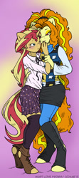 Size: 534x1200 | Tagged: safe, artist:kaemantis, adagio dazzle, sunset shimmer, anthro, unguligrade anthro, equestria girls, blushing, clothes, female, implied sunsagio, lesbian, red eyes, shipping, sunsagio, sweater vest