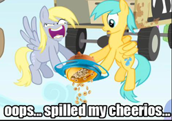 Size: 468x329 | Tagged: safe, edit, edited screencap, screencap, derpy hooves, sunshower raindrops, pegasus, pony, face swap, female, gyro bowl, mare, wat