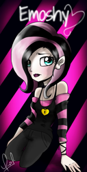 Size: 695x1366 | Tagged: safe, artist:zorbitas, fluttershy, clothes, emoshy, female, humanized, pink hair, solo