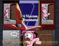 Size: 900x700 | Tagged: safe, pinkie pie, earth pony, pony, closing logo, exploitable meme, logo, meme, obligatory pony, surprise door, take that, v of doom, vanity plate, viacom