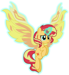 Size: 8933x9597 | Tagged: safe, artist:osipush, sunset shimmer, alicorn, pony, absurd resolution, artificial wings, augmented, crying, magic, magic wings, shimmercorn, simple background, solo, sunset phoenix, transparent background, vector, wings