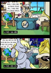 Size: 500x722 | Tagged: safe, artist:owlor, derpy hooves, mayor mare, pegasus, pony, female, from the desk of mayor mare, glasses, gramophone, mare, office