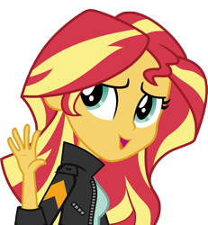 Size: 7055x7621 | Tagged: safe, artist:luckreza8, sunset shimmer, equestria girls, friendship games, .svg available, absurd resolution, clothes, inkscape, leather jacket, open mouth, simple background, solo, transparent background, vector, waving