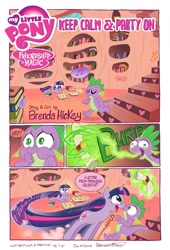 Size: 677x994 | Tagged: safe, artist:brendahickey, derpibooru import, spike, twilight sparkle, dragon, comic:keep calm and party on, comic, golden oaks library