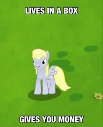 Size: 396x488 | Tagged: safe, derpy hooves, pegasus, pony, caption, element of generosity, female, gameloft, good filly derpy, good guy greg, image macro, mare, solo