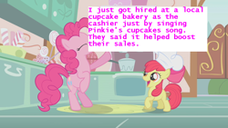 Size: 640x360 | Tagged: safe, apple bloom, pinkie pie, earth pony, pony, cupcakes song, duo, female, mare, pony confession