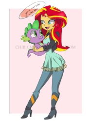 Size: 1024x1372 | Tagged: safe, artist:chibicmps, spike, sunset shimmer, equestria girls, cute, holding, request, shimmerbetes, spikabetes, spikelove