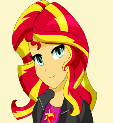 Size: 3700x4000 | Tagged: safe, artist:emera33, sunset shimmer, equestria girls, absurd resolution, anime, clothes, cute, leather jacket, looking at you, shimmerbetes, smiling, solo