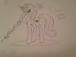 Size: 3264x2448 | Tagged: safe, artist:inspiredpixels, starlight glimmer, pony, unicorn, magic, monochrome, s5 starlight, solo, staff, staff of sameness, traditional art