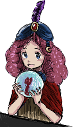 Size: 212x371 | Tagged: safe, pinkie pie, blushing, crystal ball, fortune teller, humanized, open mouth, romani, smiling, solo, turban