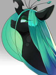 Size: 1536x2048 | Tagged: safe, artist:30clock, queen chrysalis, changeling, changeling queen, female, gradient background, looking back, smiling, solo