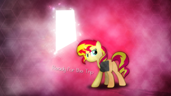 Size: 2560x1440 | Tagged: safe, artist:hourglass-vectors, artist:shaakuras, sunset shimmer, pony, unicorn, plot, portal, saddle bag, solo, vector, wallpaper