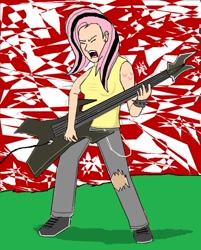 Size: 802x997 | Tagged: safe, artist:glue123, fluttershy, emoshy, guitar, humanized, rockershy