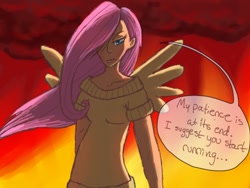 Size: 640x480 | Tagged: safe, artist:juddlesart, fluttershy, angry, flutterrage, humanized, winged humanization