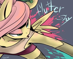 Size: 1280x1024 | Tagged: safe, artist:swomswom, fluttershy, anthro, pegasus, female, pink hair, solo, wings, yellow coat
